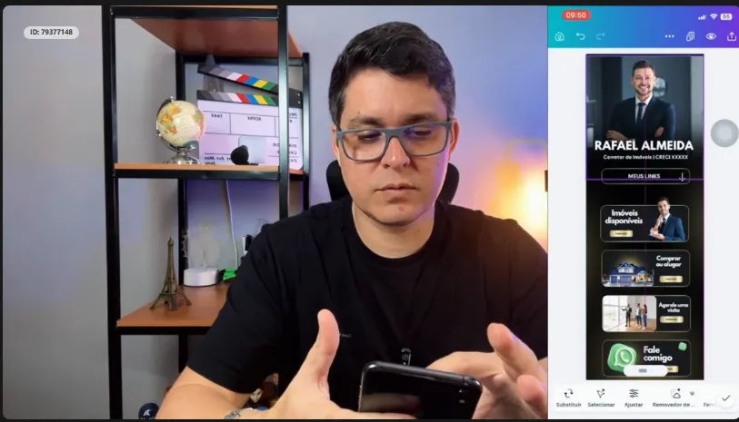 Aula mostrando a edição de um modelo de link na bio pelo celular